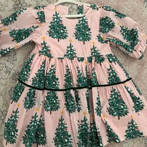 Pink Chicken Festive Pink Dress with Green Tree Design